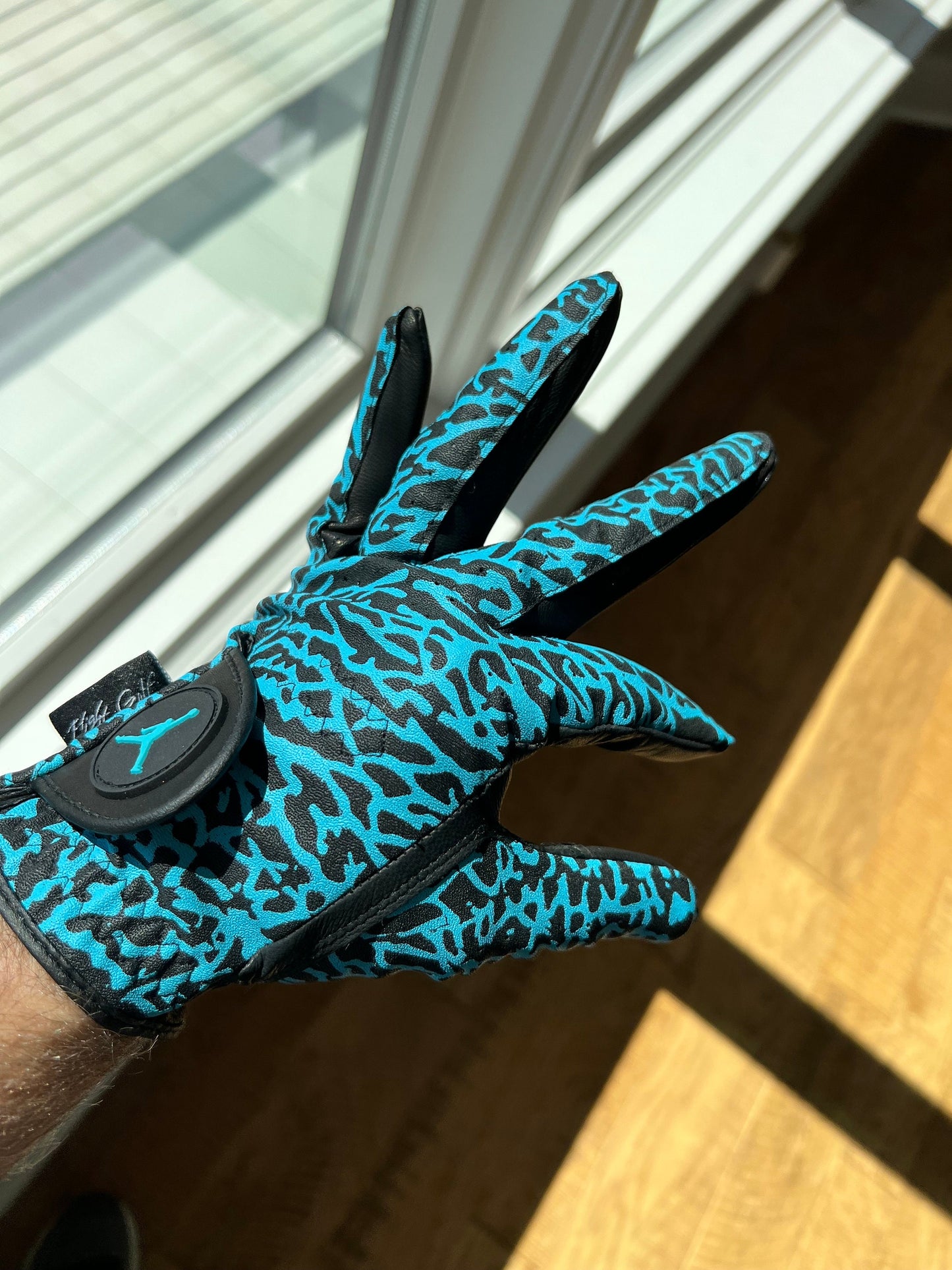 Jordan Golf Glove Black and Gamma Blue Elephant print Left Hand Only
