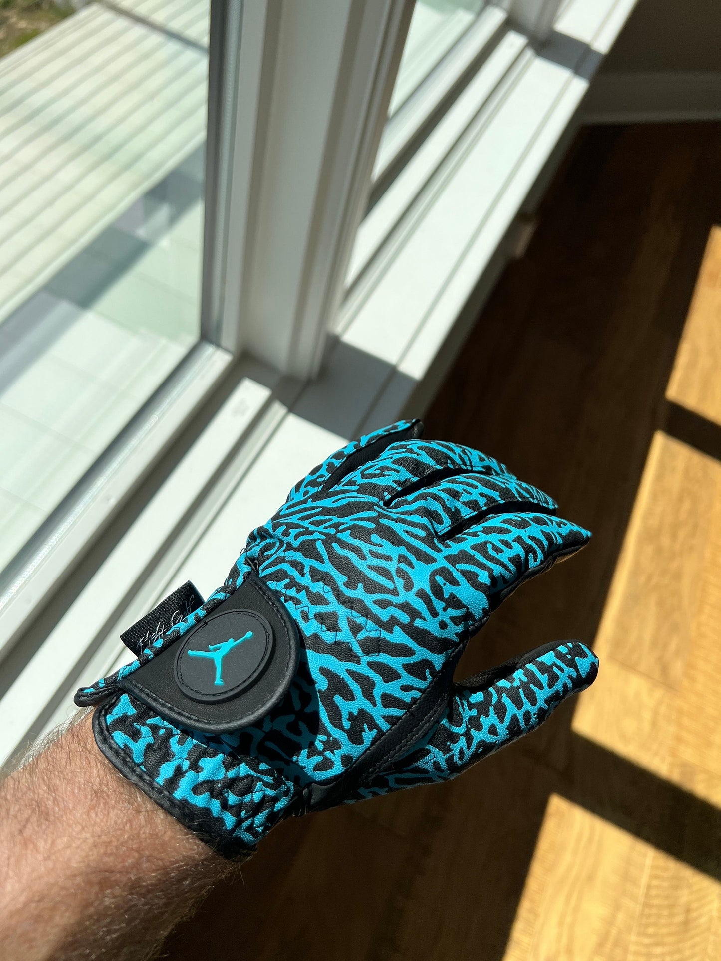 Jordan Golf Glove Black and Gamma Blue Elephant print Left Hand Only