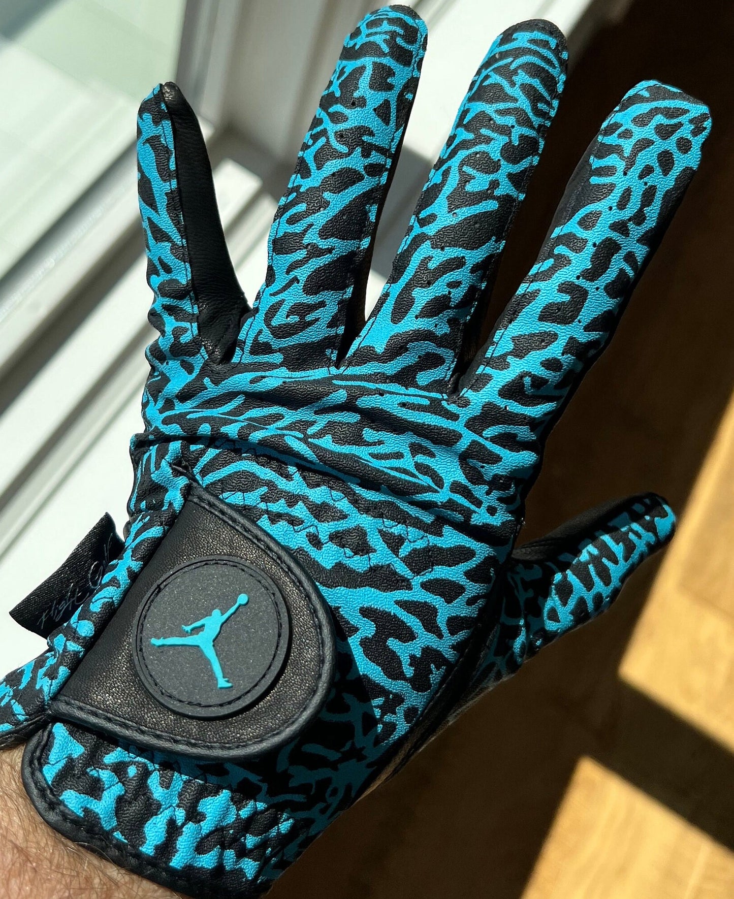 Jordan Golf Glove Black and Gamma Blue Elephant print Left Hand Only