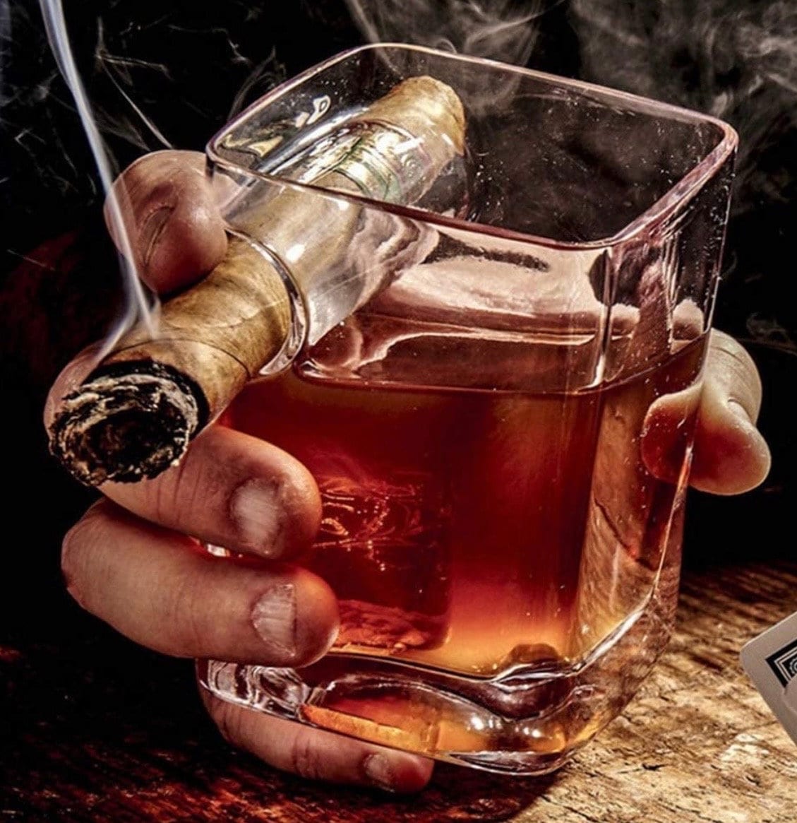 Cigar Holding Whiskey Glass