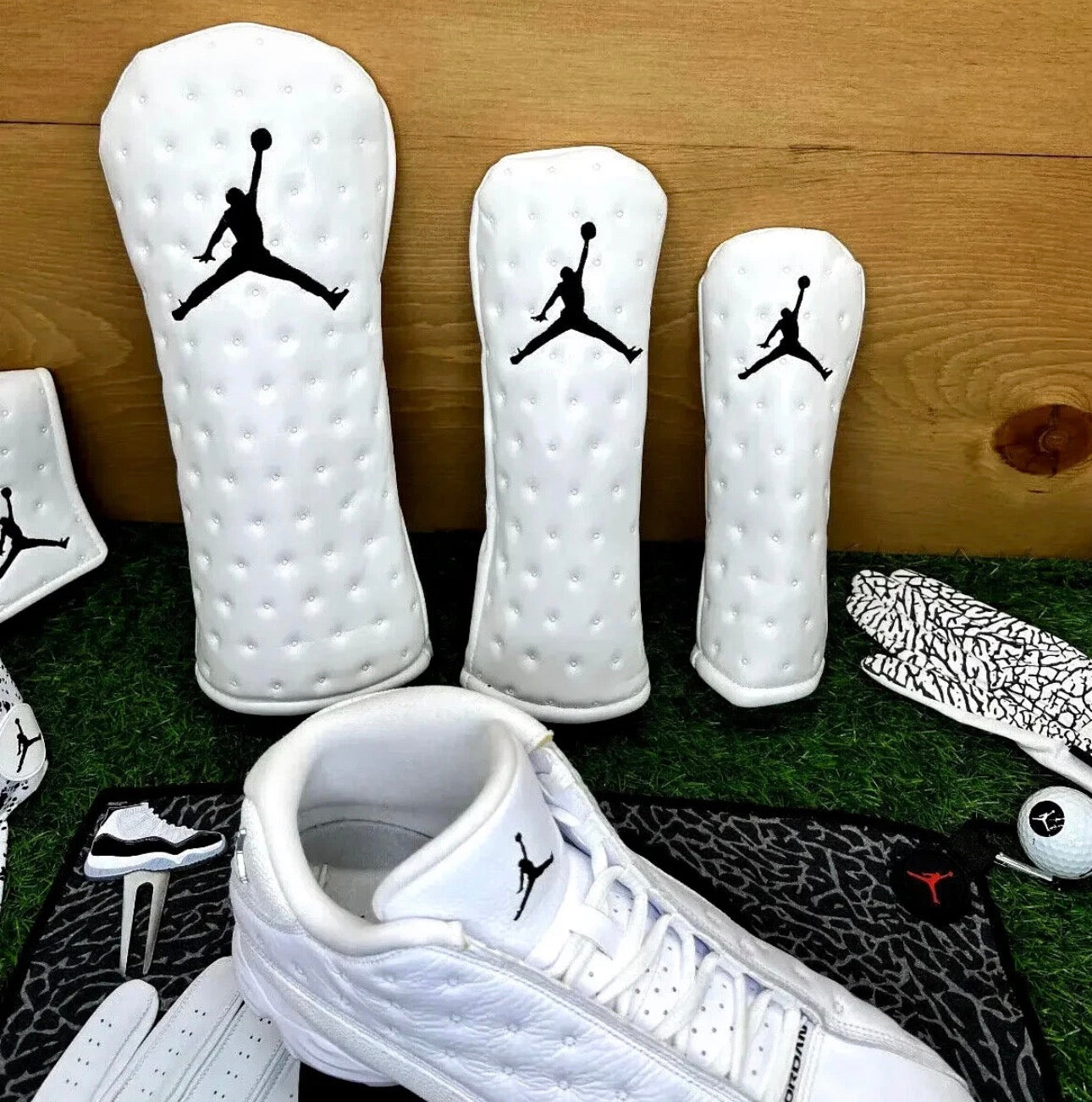 Jordan Leather Head Covers AJ13’s White and Black
