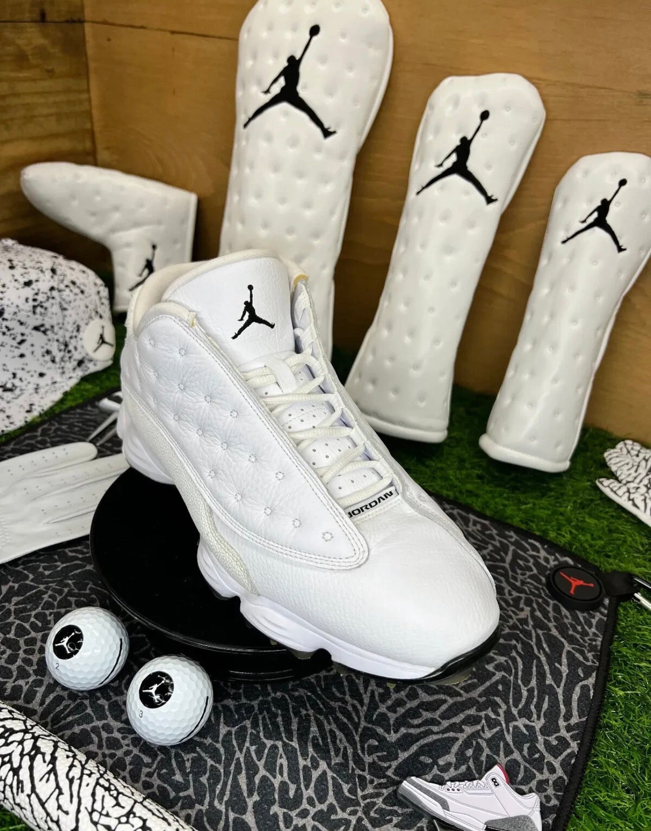 Jordan Leather Head Covers AJ13’s White and Black