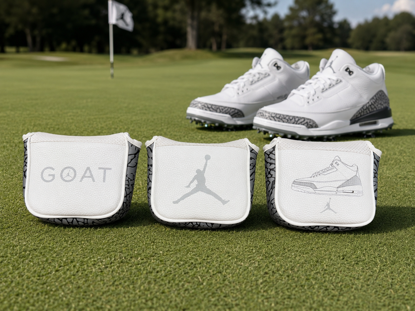Air Jordan III Center Shaft Mallet Magnetic Putter Cover WHITE