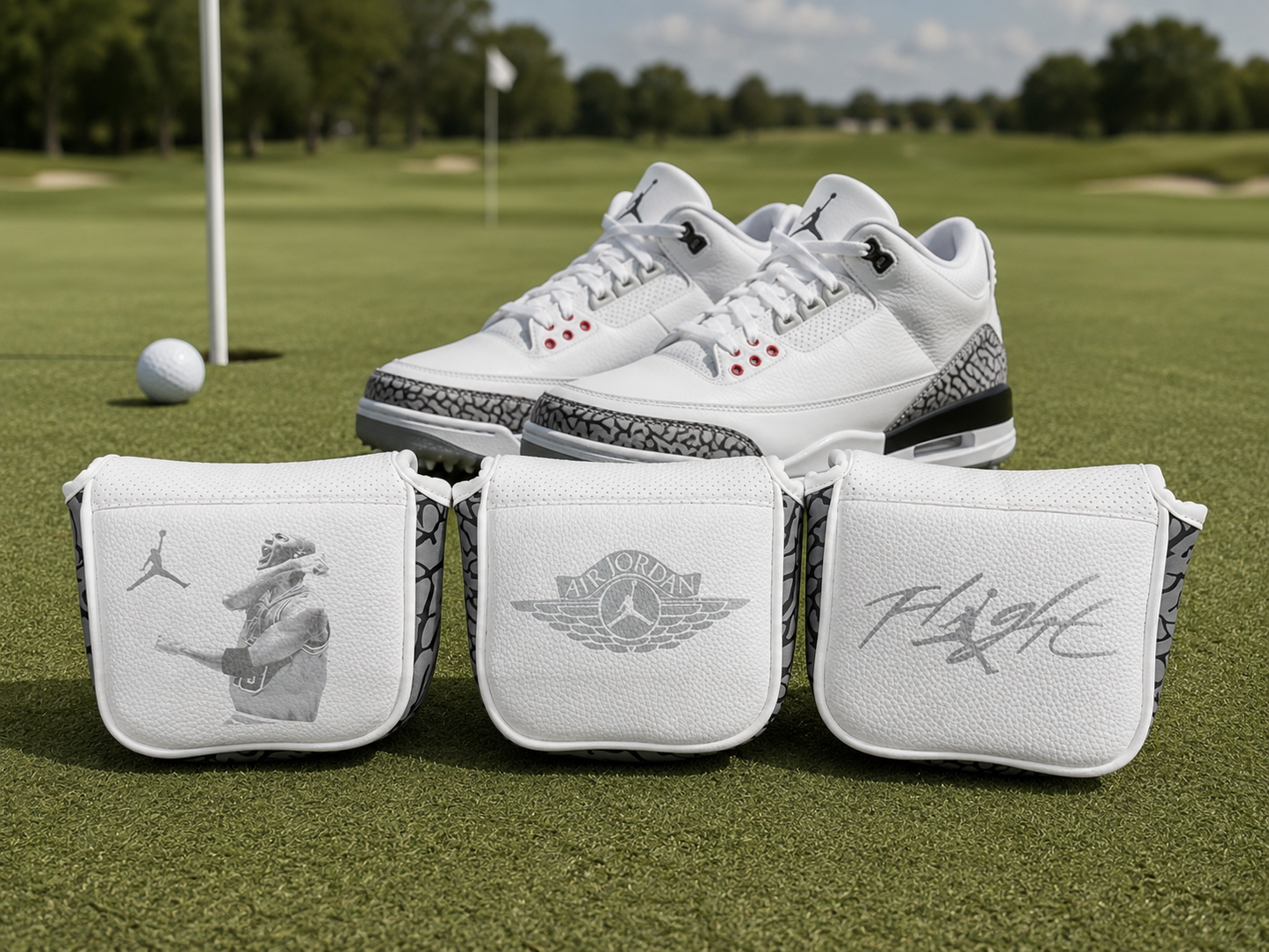 Air Jordan III Center Shaft Mallet Magnetic Putter Cover WHITE
