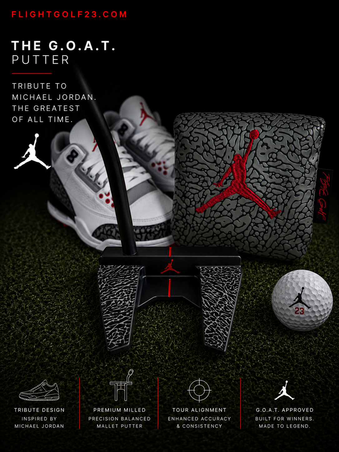 Air Jordan Mallet Putter Elephant Print by Flight Golf (Bulls RED)