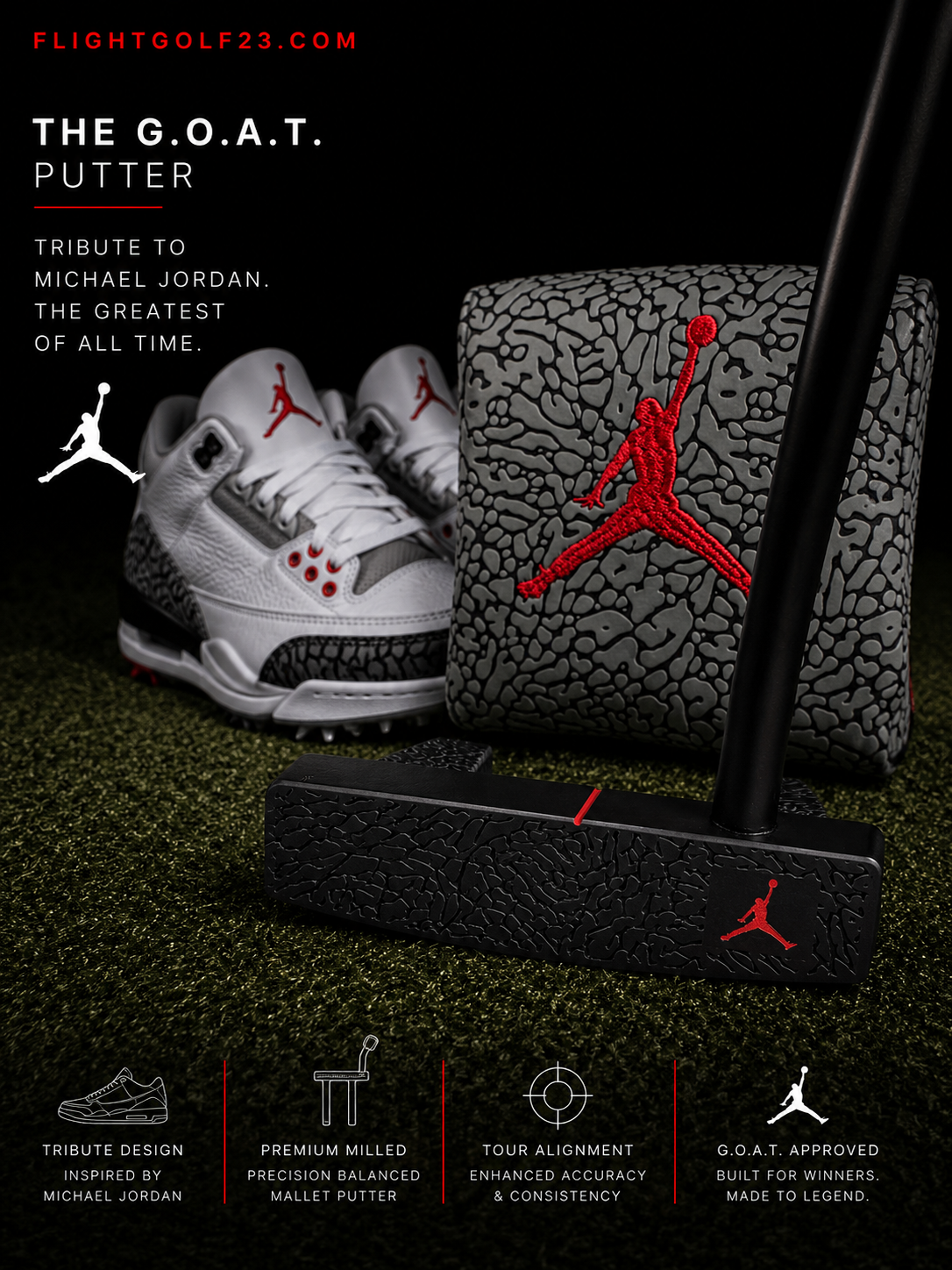 Air Jordan Mallet Putter Elephant Print by Flight Golf (Bulls RED)