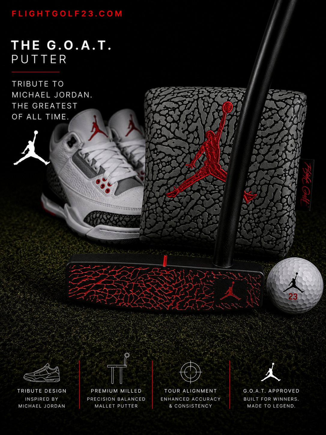 Air Jordan Mallet Putter Elephant Print by Flight Golf (Goat RED)
