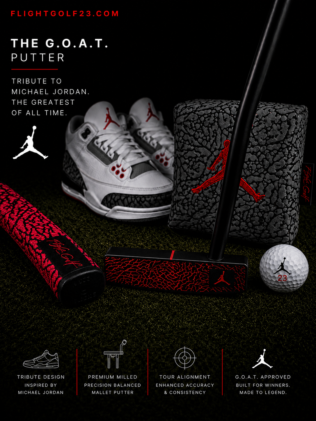 Air Jordan Mallet Putter Elephant Print by Flight Golf (Goat RED)