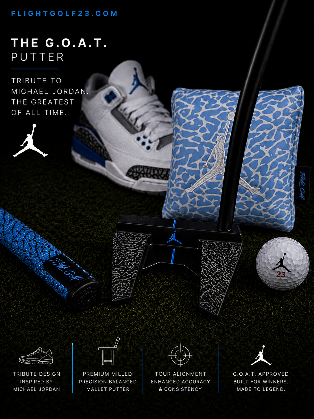 Air Jordan Mallet Putter Elephant Print by Flight Golf (North Caroline Blue)