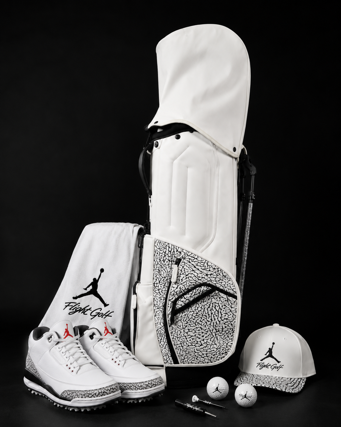 Air Jordan Elephant White Print Stand Bag by Flight Golf (Vessel Style) Matching Head Covers
