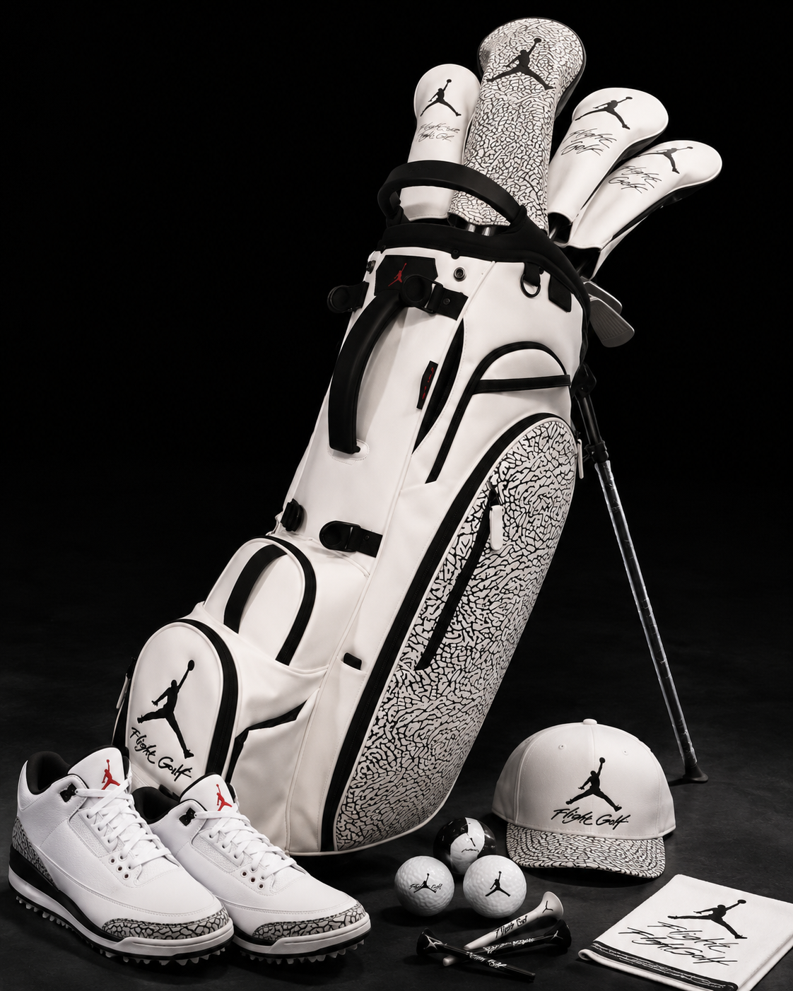 Air Jordan Elephant White Print Stand Bag by Flight Golf (Vessel Style) Matching Head Covers