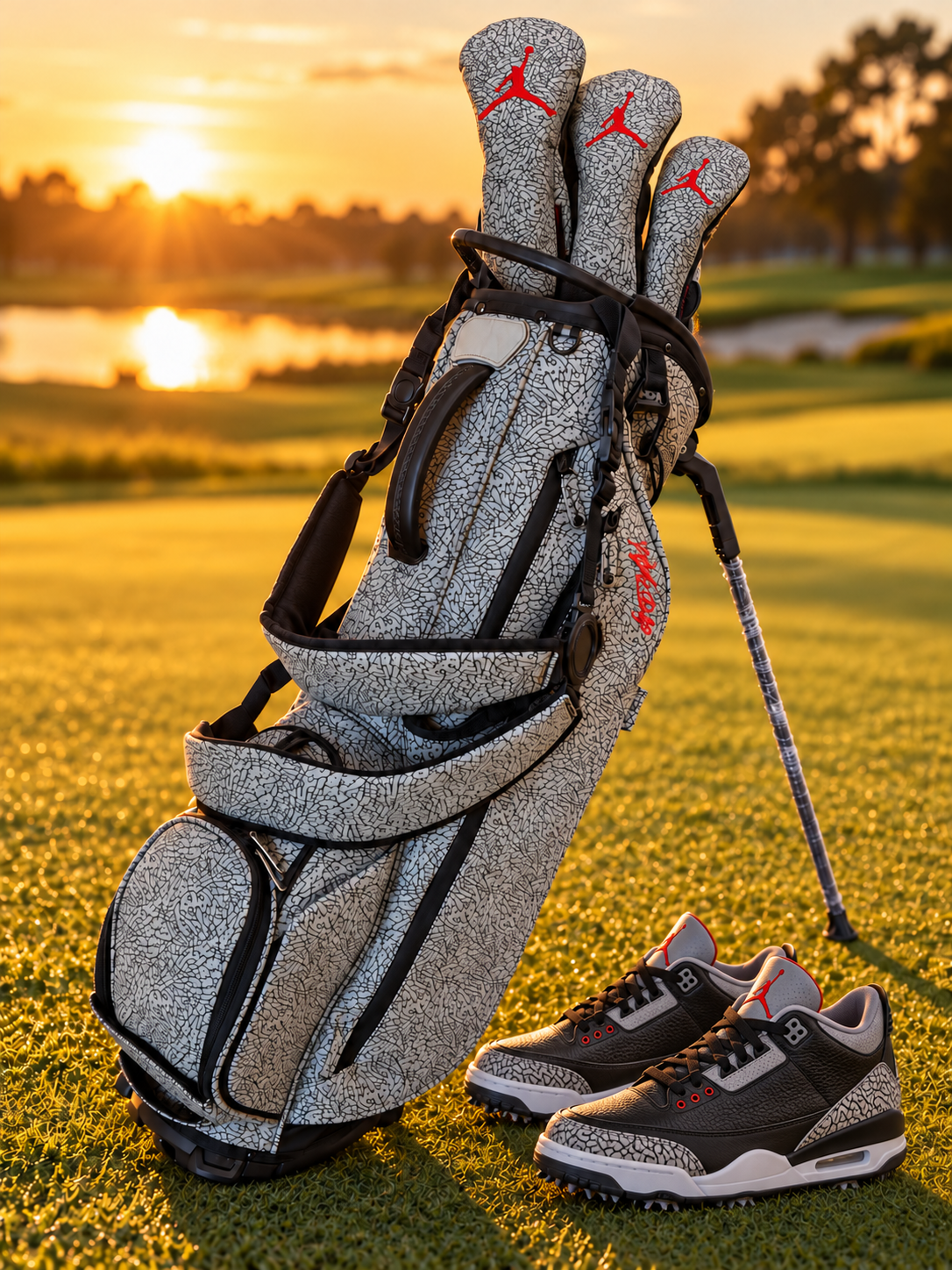 Air Jordan Elephant Print Stand Bag by Flight Golf (Vessel Style) Matching Head Covers