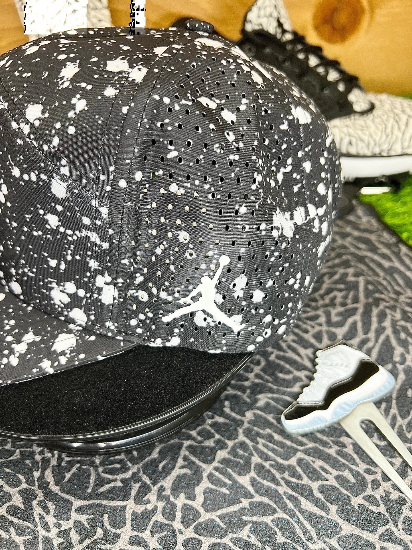 Air Jordan Hat Black Splatter Print Snap back by Flight Golf