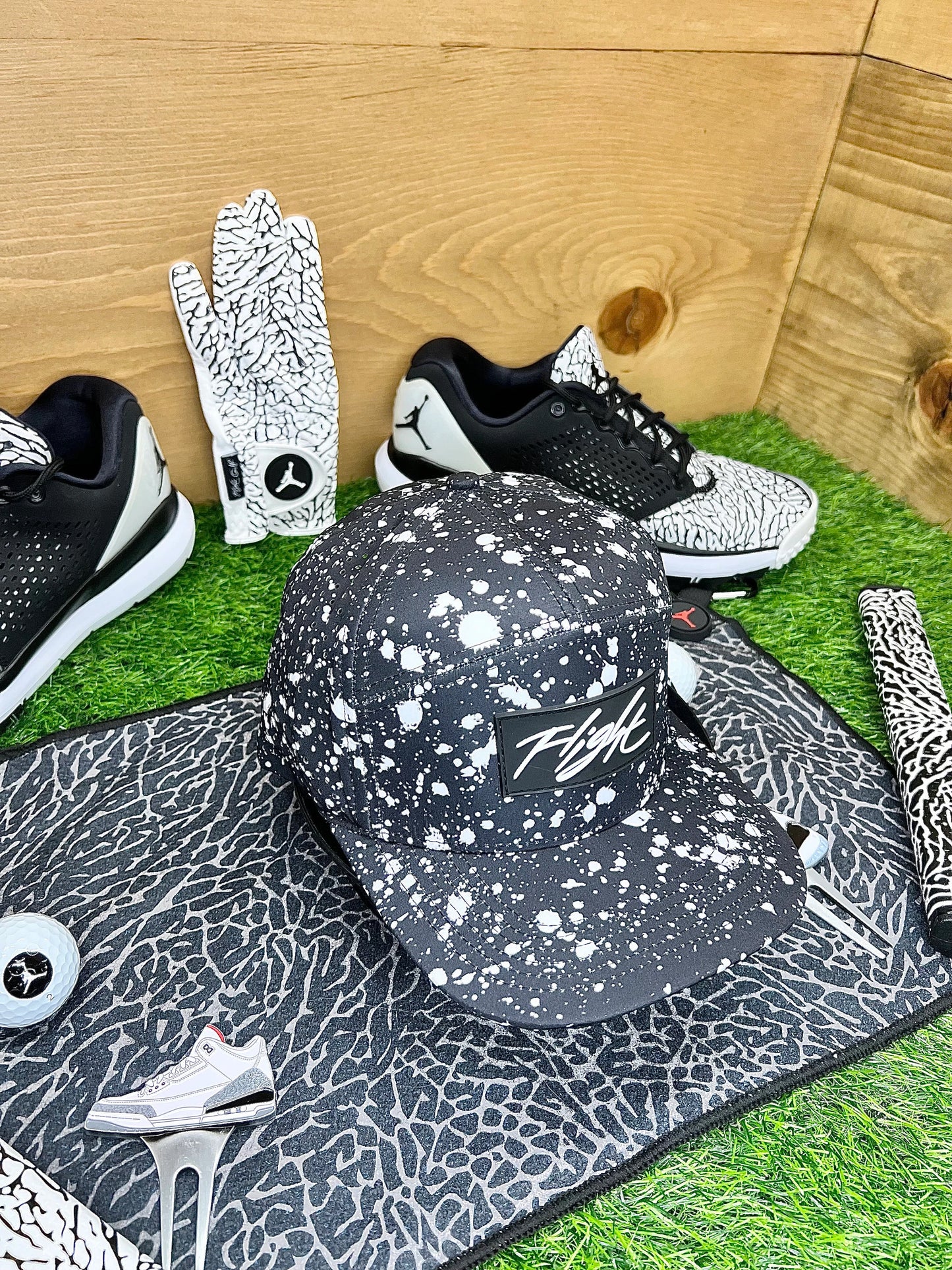 Air Jordan Hat Black Splatter Print Snap back by Flight Golf