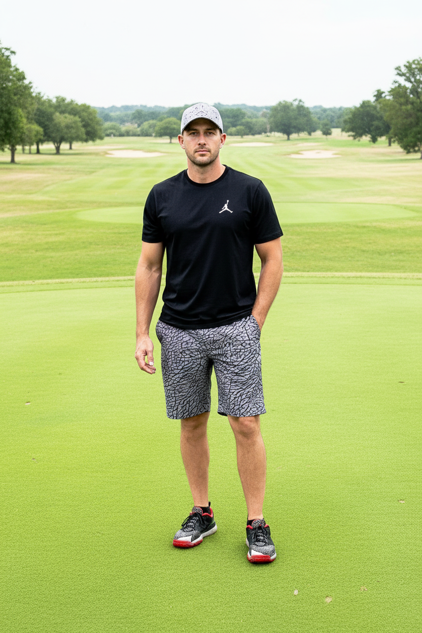 Air Jordan Grey Elephant print golf shorts by Flight Golf