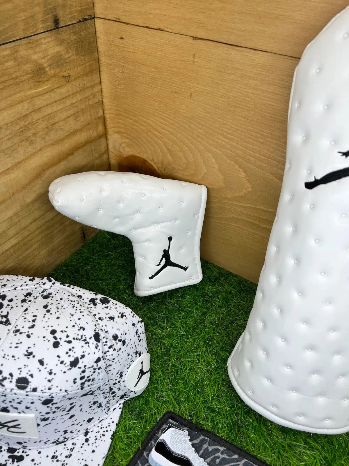 Air Jordan Head Covers AJ13’s White and Black Leather
